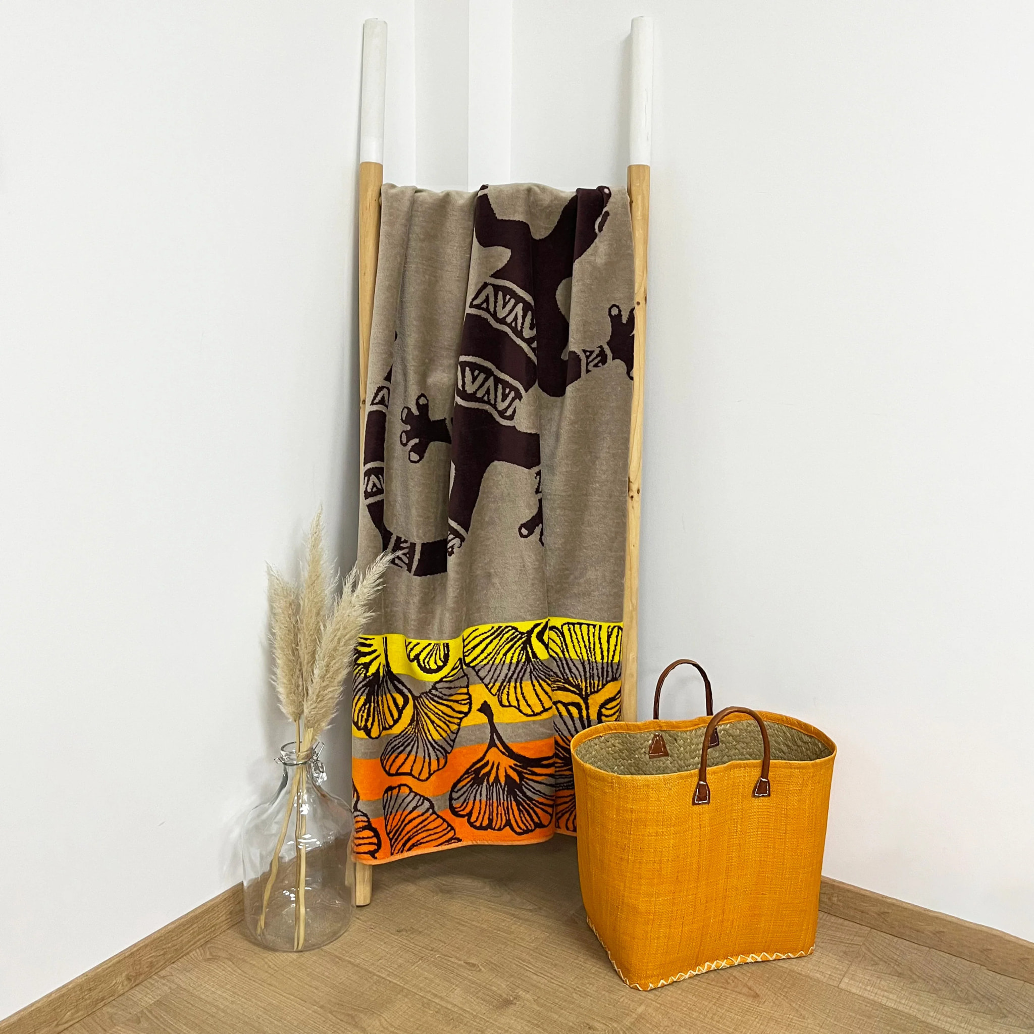 Serviette de plage éponge velours Jacquard - Homok - 95x175cm - 440g/m²