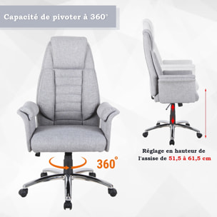 Fauteuil de bureau ergonomique hauteur réglable roulettes pivotantes 69 x 68 x 126 cm gris