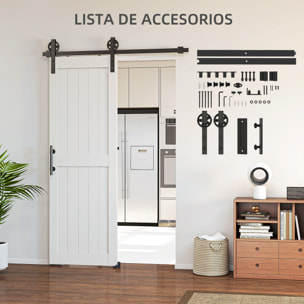 Puerta Corredera de Granero con Herrajes Puerta Corredera de Interior con Manija Rodillo y Guía de Suelo Mejorados para Baño Salón Sala de Estar 71,5x213,4 cm Blanco