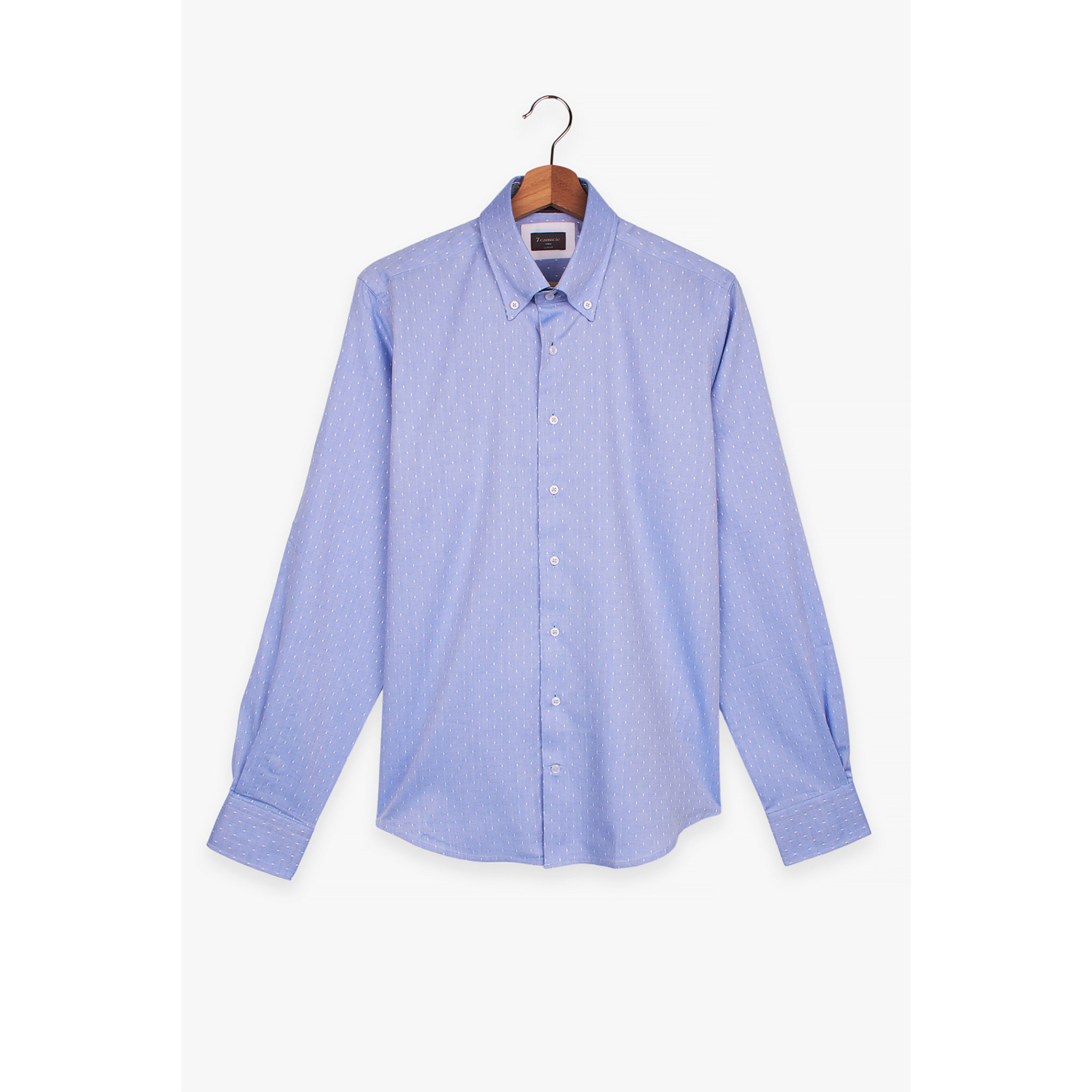 Camicia Uomo 2 Bottoni Button Down Slim Oxford Fantasia Blu Inchiostro\Bianco