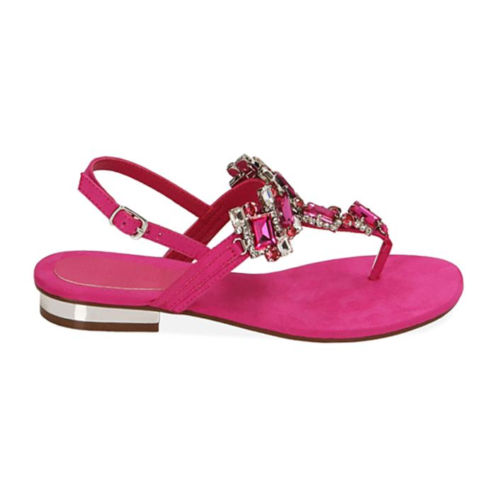Sandalias planas con pedreria de microfibra fucsia