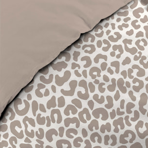 Parure de lit 3 pièces 100 % coton imprimé léopard housse + taies - Naturel