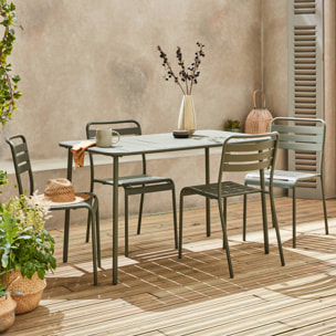 Table de jardin et 4 chaises kaki en acier. Amelia. 120x70xH72.5cm (12.2kg)