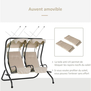 Balancelle de jardin 2 places indépendantes avec toit acier polyester