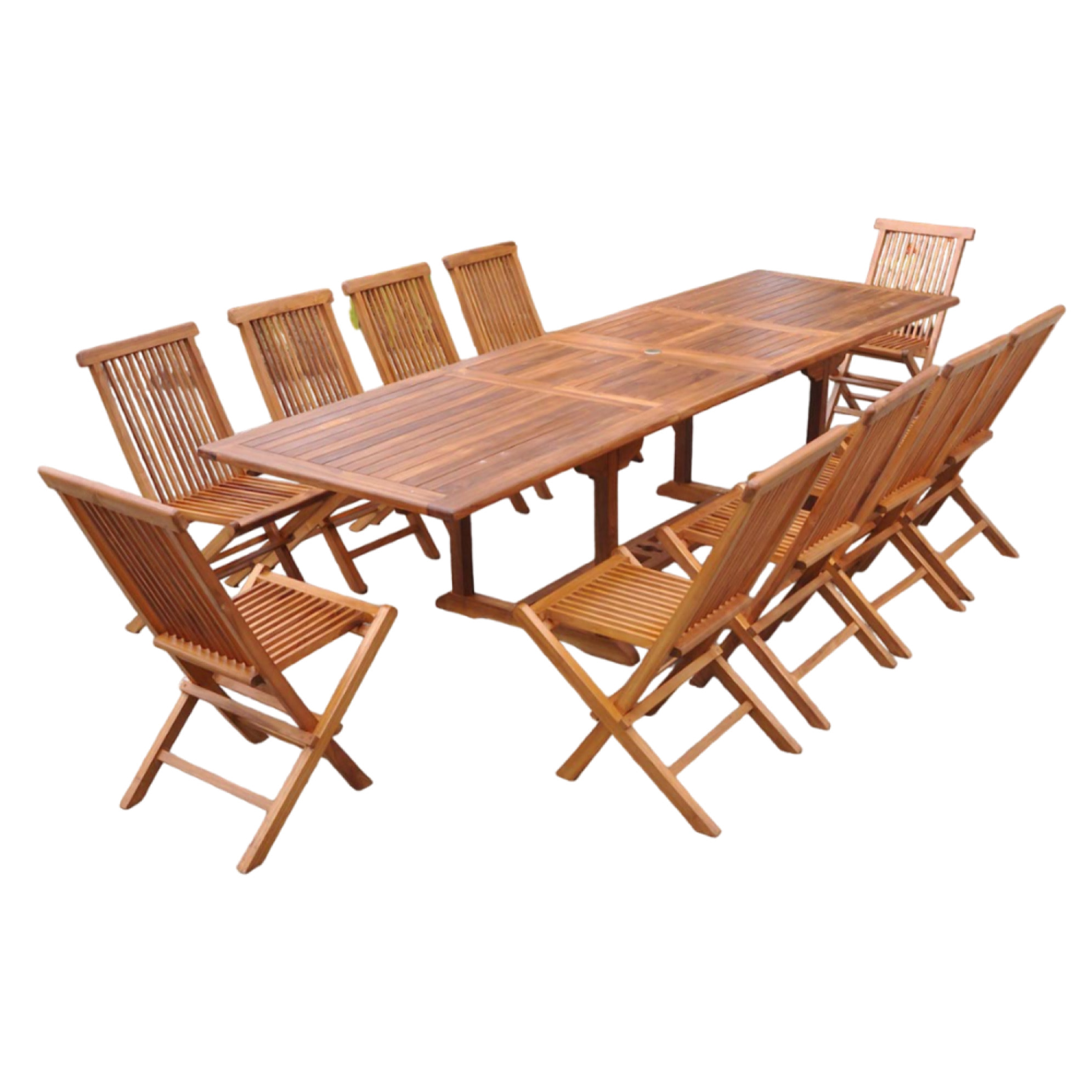 Table de jardin rectangle 10 places et 10 chaises en teck huilé NARRA