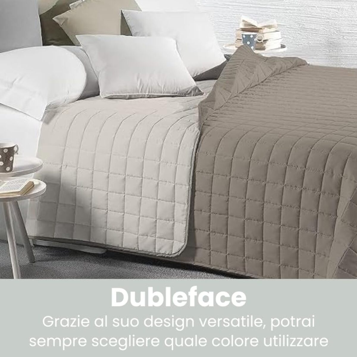 INTRECCI Copriletto Singolo Estivo, Trapunta Singola Estiva, 170x260 cm, Coperta Estiva, anche Primaverile, Double Face, Moderna, Leggera, Elegante. Colore: Panna/Tortora