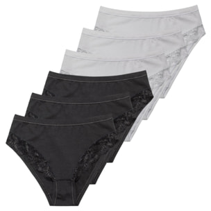 6 Slip da Donna Fianco Alto Nottingham in Cotone Modal, Art. SA6100, Assortito (Bianco + Nero)