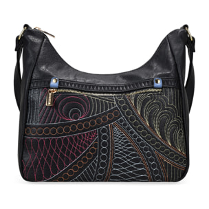 Bolso bandolera negro con cosidos y cremallera