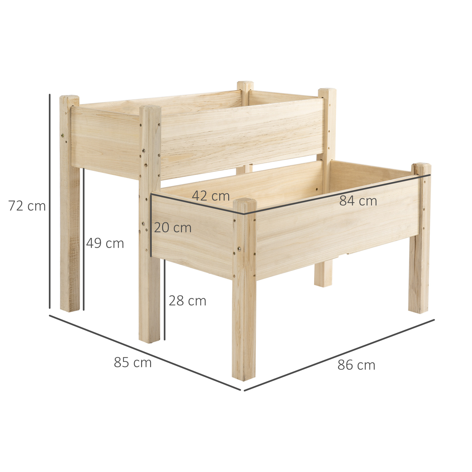 Mesa de Cultivo Huerto Urbano Elevado de Madera de 2 Niveles Mesa de Jardinera para Cultivo Plantas Flores Verduras 86x85x72 cm Madera Natural