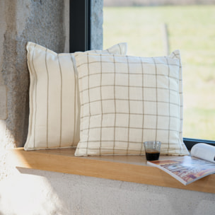 Housse de coussin 100% coton rayures et carreaux LOURMARIN - Beige