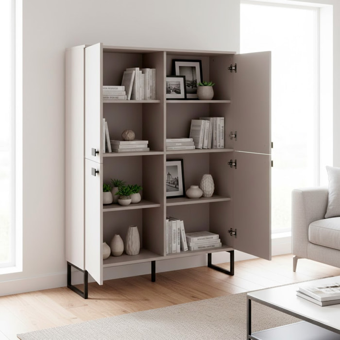 Madia Alta 4 Ante Mobile Soggiorno Moderno Con 4 Ripiani Interni E Piedini Neri Design Elegante Per Sala Da Pranzo Salotto 108 x 144 x 40 Cm Cashmere