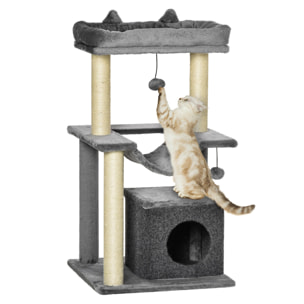 Árbol Rascador para Gatos Altura 90 cm Árbol para Gatos Torre para Gatos de 3 Niveles con Nido Hamaca Plataforma Bolas Colgantes y Poste de Sisal 48x48x90 cm Gris