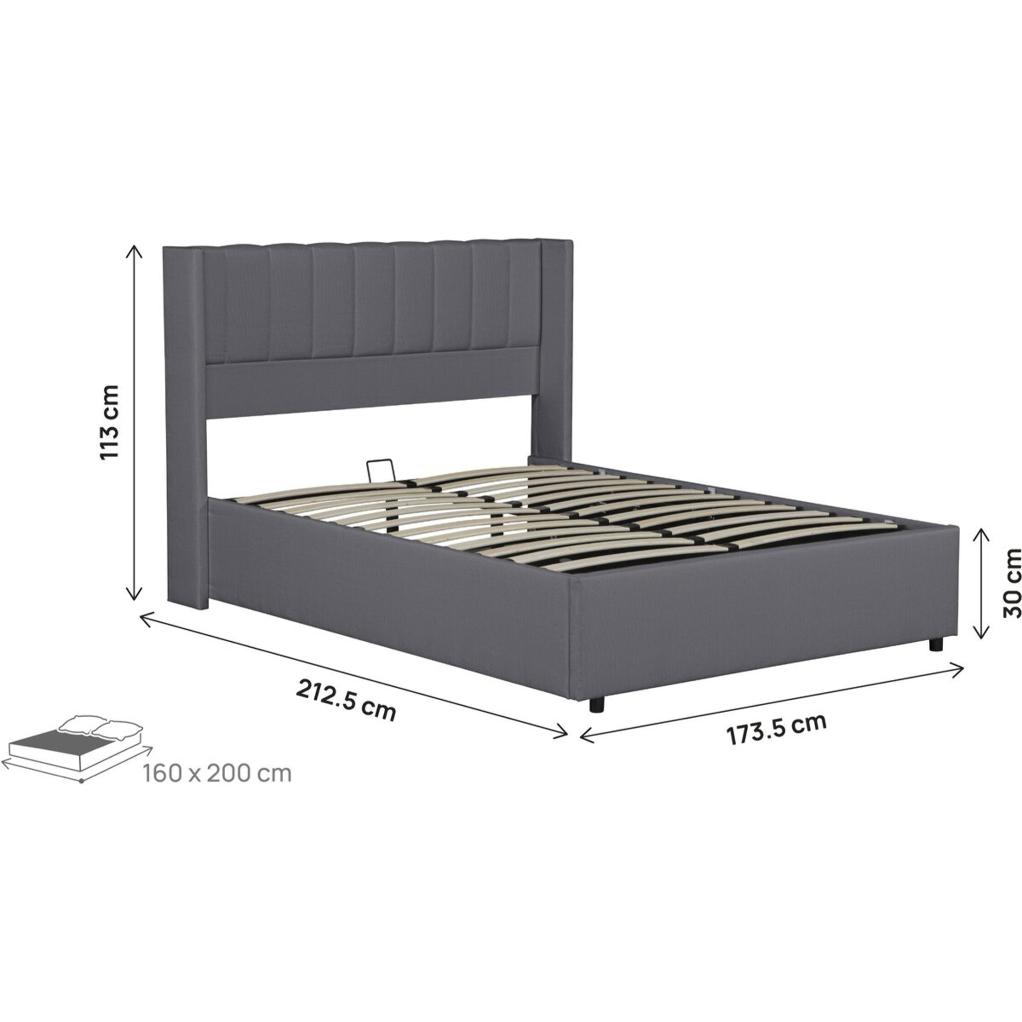 Lit double en tissu avec coffre "Saint-Moritz" - 160 x 200 cm - Gris