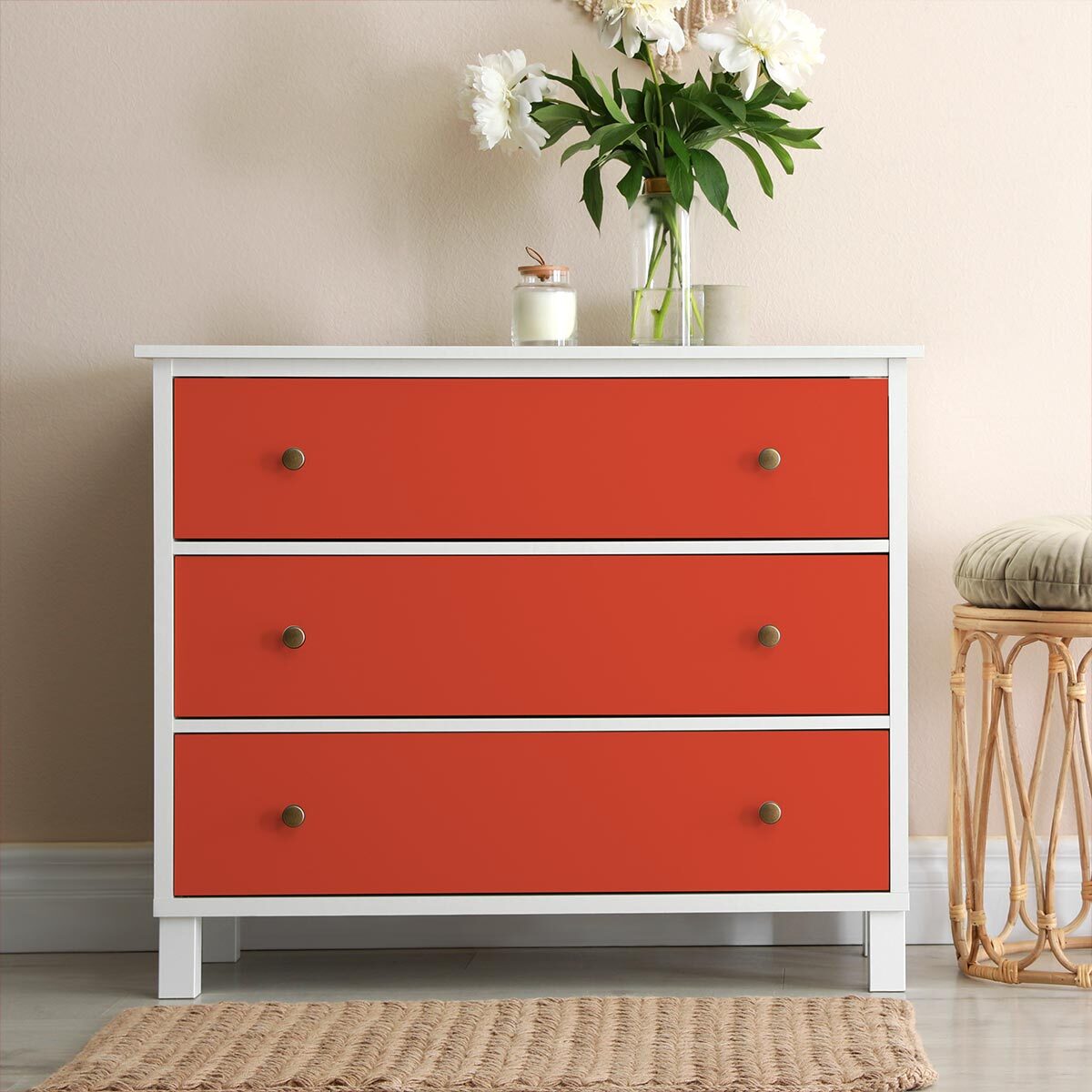 Rouleau adhésif décoratif Vinyle au Mètre - Rouge coquelicot - Sticker Lavable Imperméable Mur Cuisine Meubles