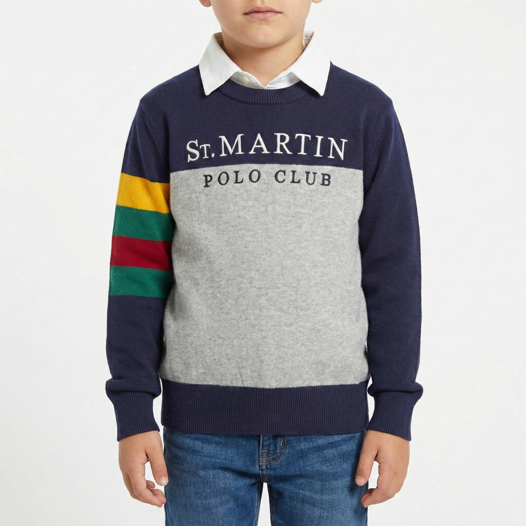 Maglia finezza 12 con intarsi su manica Polo Club St Martin Grigio