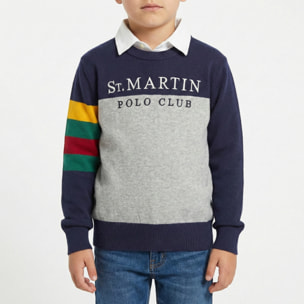 Maglia finezza 12 con intarsi su manica Polo Club St Martin Grigio