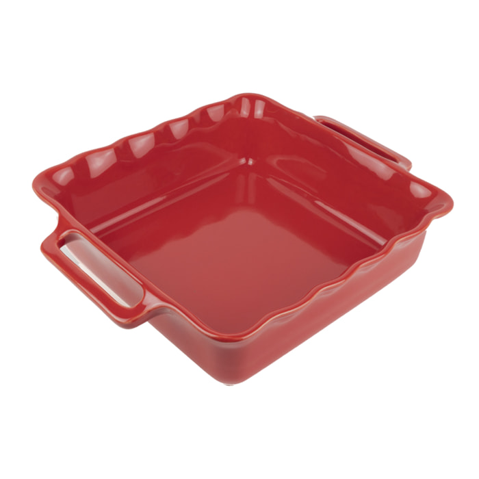 Plat céramique four carré festonné rouge cerise 31,5 cm Délices