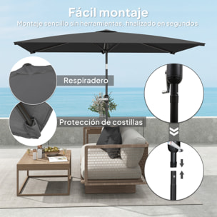 Sombrilla de Terraza Exterior, 198x294 cm, Parasol de Terraza Exterior con Ángulo Ajustable, Manivela, Mástil de Aluminio Desmontable y Anti-UV, Sombrilla para Jardín, Patio, Gris Oscuro