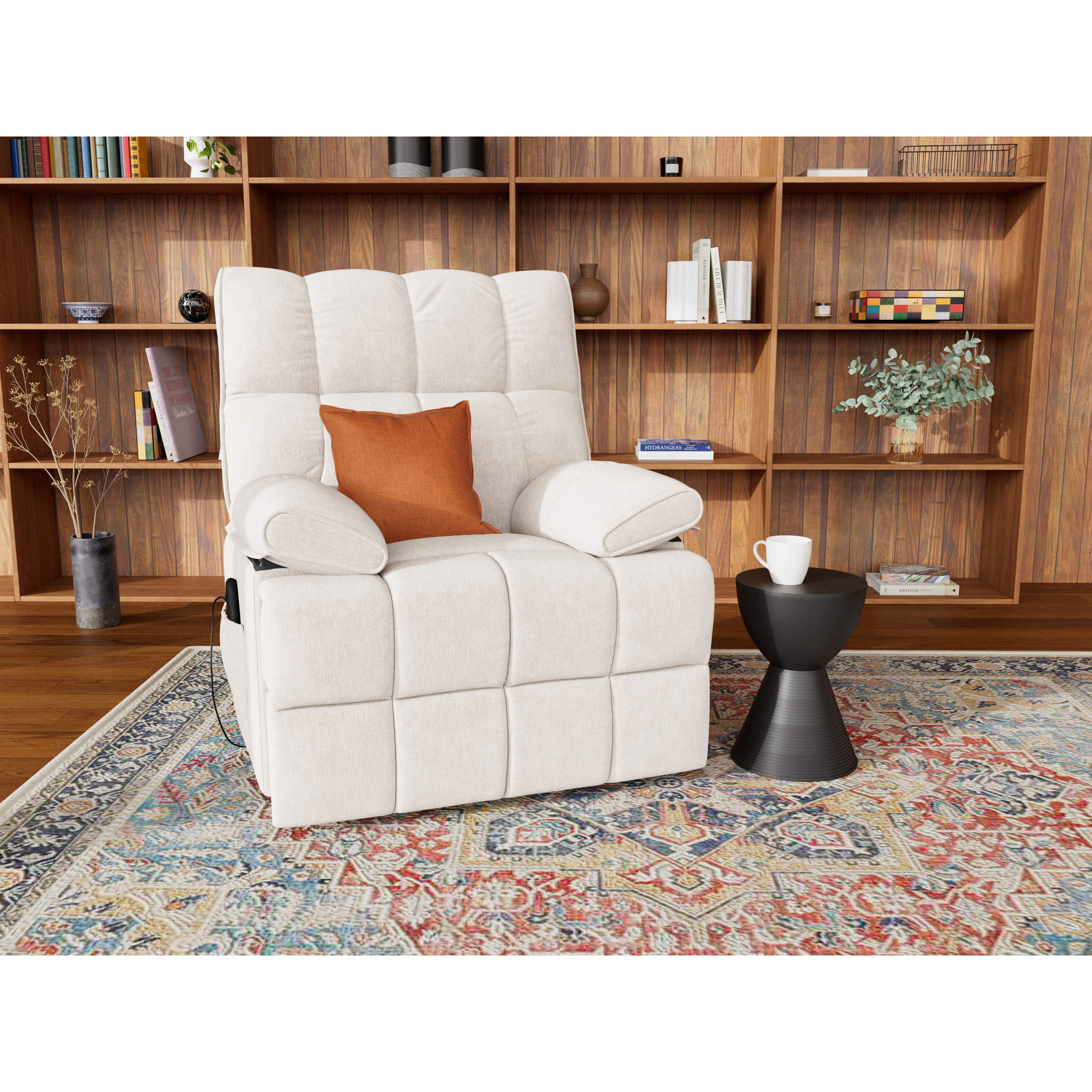 Chandler - Fauteuil relax électrique en velours texturé - Beige