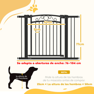 Barrera para Perros Puerta para Perros con Ancho Ajustable 76-104 cm Barrera de Seguridad para Perros con 2 Extensiones y Doble Bloqueo para Escaleras y Puertas Negro