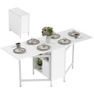 Mesa Plegable de Comedor, Mesa de Cocina Plegable, con Alas Abatibles, 4 Compartimentos, 3 Formas, Hasta 4 Personas, para Salón, Espacio Pequeño, 169x60x75 cm, Blanco