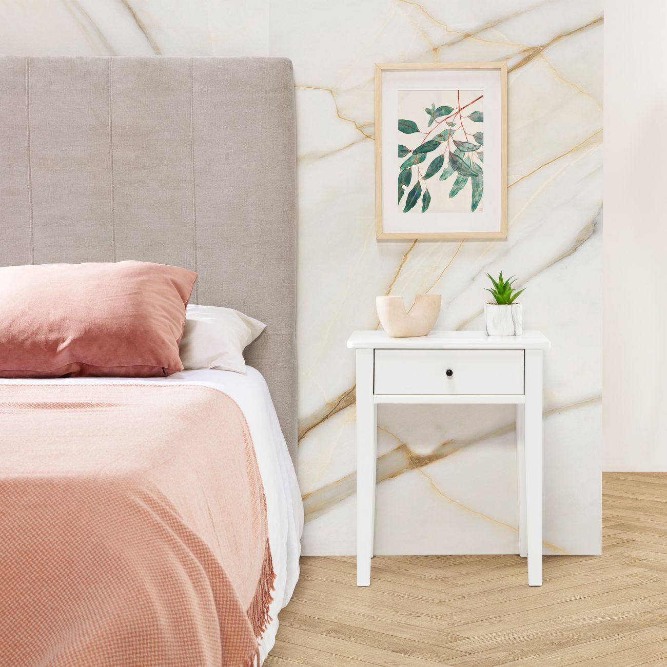 Mesita de noche de 1 cajón y patas en blanco 46x55 cm Vika Blanco