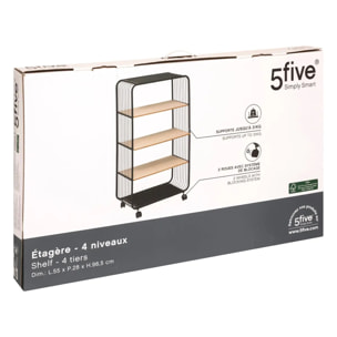 Étagère 4 niveaux en métal et bois noir