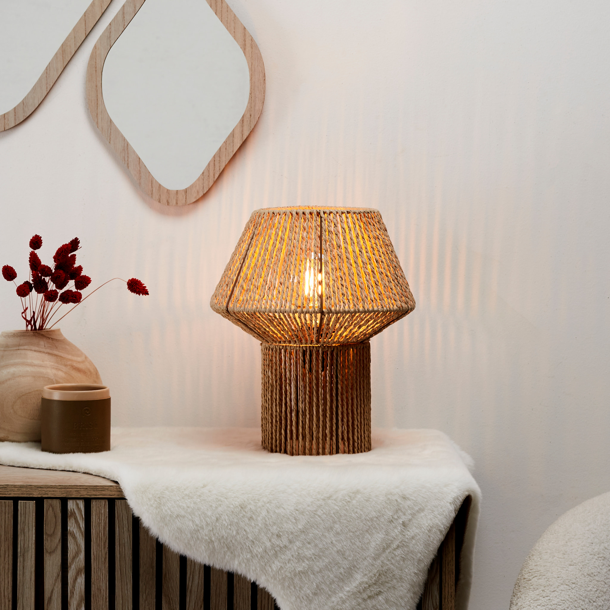 Lampe A Poser Abat Jour Effet Corde Tressee