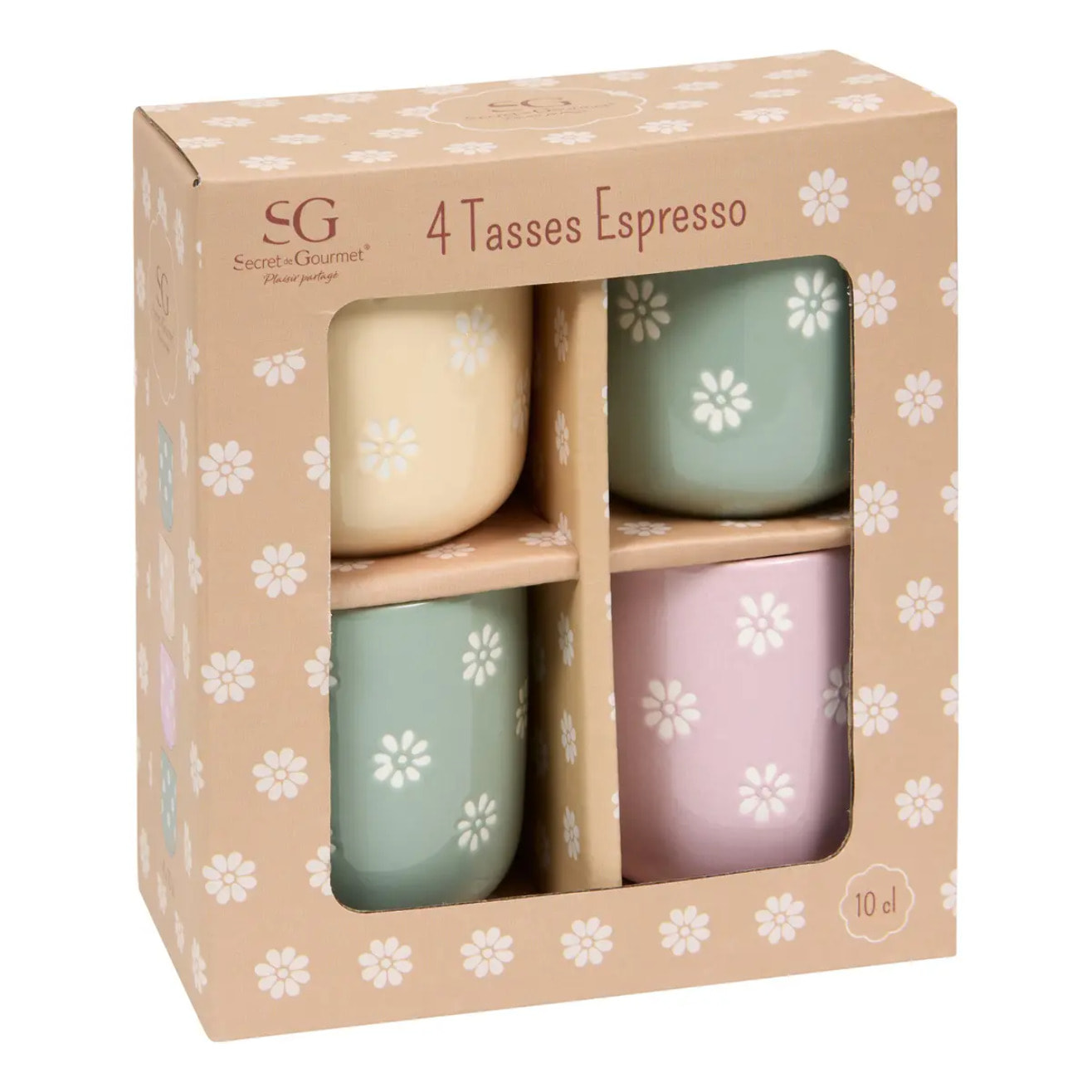 Coffret 4 tasses à café Margot motif fleuri
