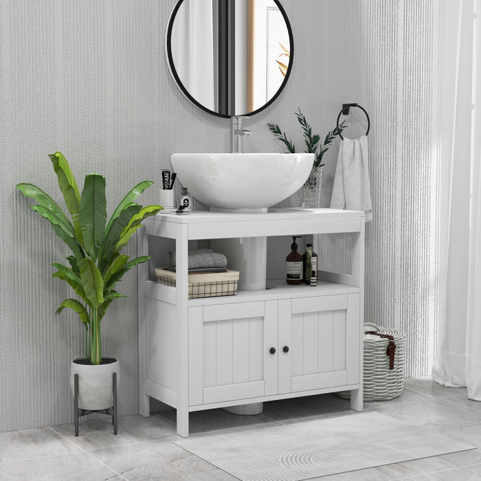 Mueble para Debajo del Lavabo con 2 Puertas y Estante Abierto Mueble Lavabo con Pie Moderno Carga 30 kg 60x30x60 cm Blanco