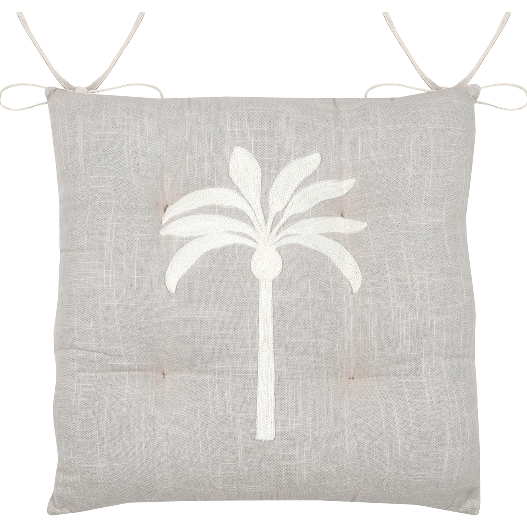 Galette de chaise brodée motif palmier - Gris