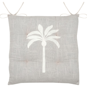 Galette de chaise brodée motif palmier - Gris