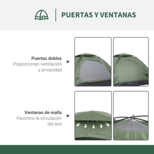 Tienda de Campaña para 2 Personas Tienda de Camping Plegable con 2 Ventanas de Malla Bolsillo Bolsa de Transporte y Marco de Fibra de Vidrio 206x152x110 cm Verde