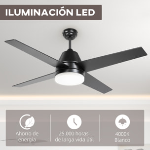 Ventilador de Techo con Luz 46W Ø129 cm Motor DC Ventilador de Techo Silencioso con 4 Aspas Reversibles Mando a Distancia 6 Velocidades y Temporizador para Dormitorio Salón