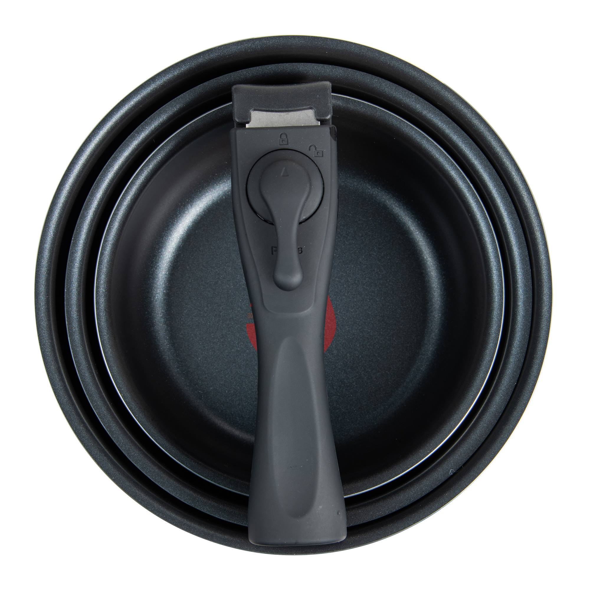 juego de 3 cazos ø16ø18ø20cm aluminio prensado negro y heat dot + mango desmontable