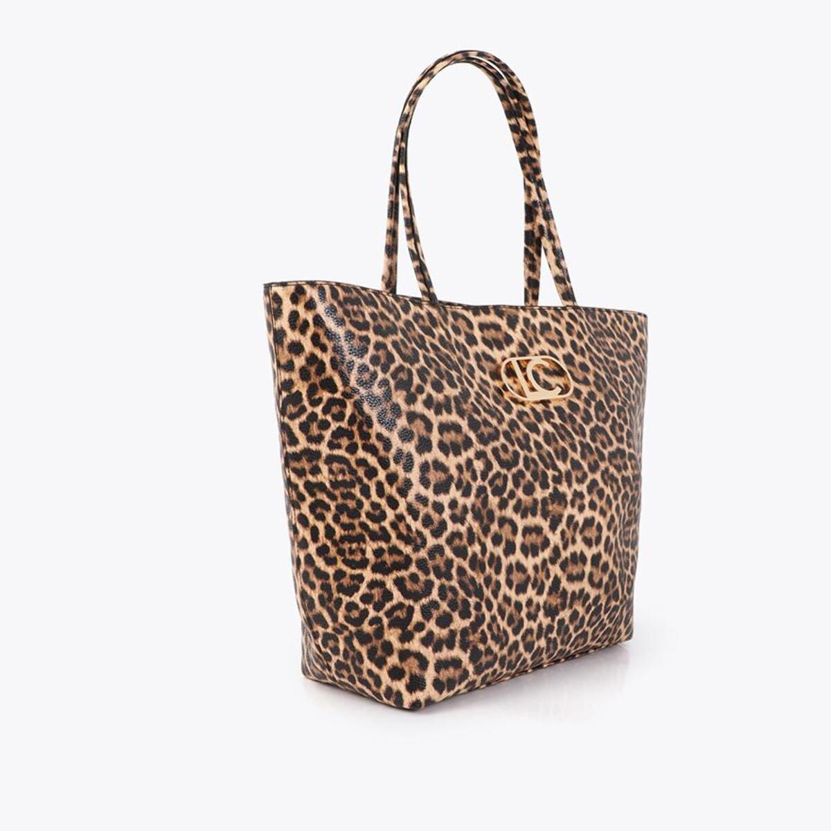 Borsa shopper basic con stampa leopardata