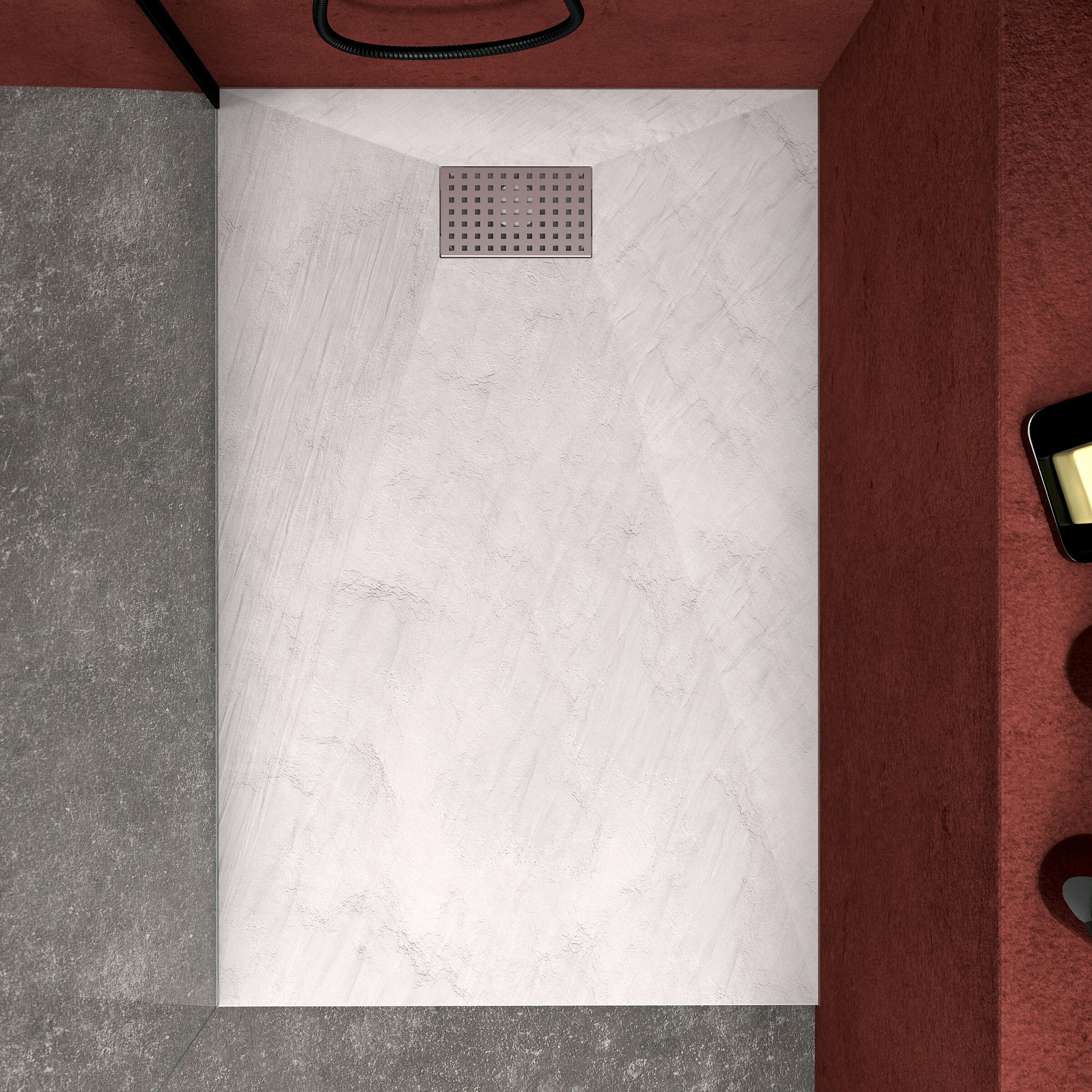 Receveur de douche Blanc Effet Pierre 80x120 cm et Grille décor Perforée en Inox