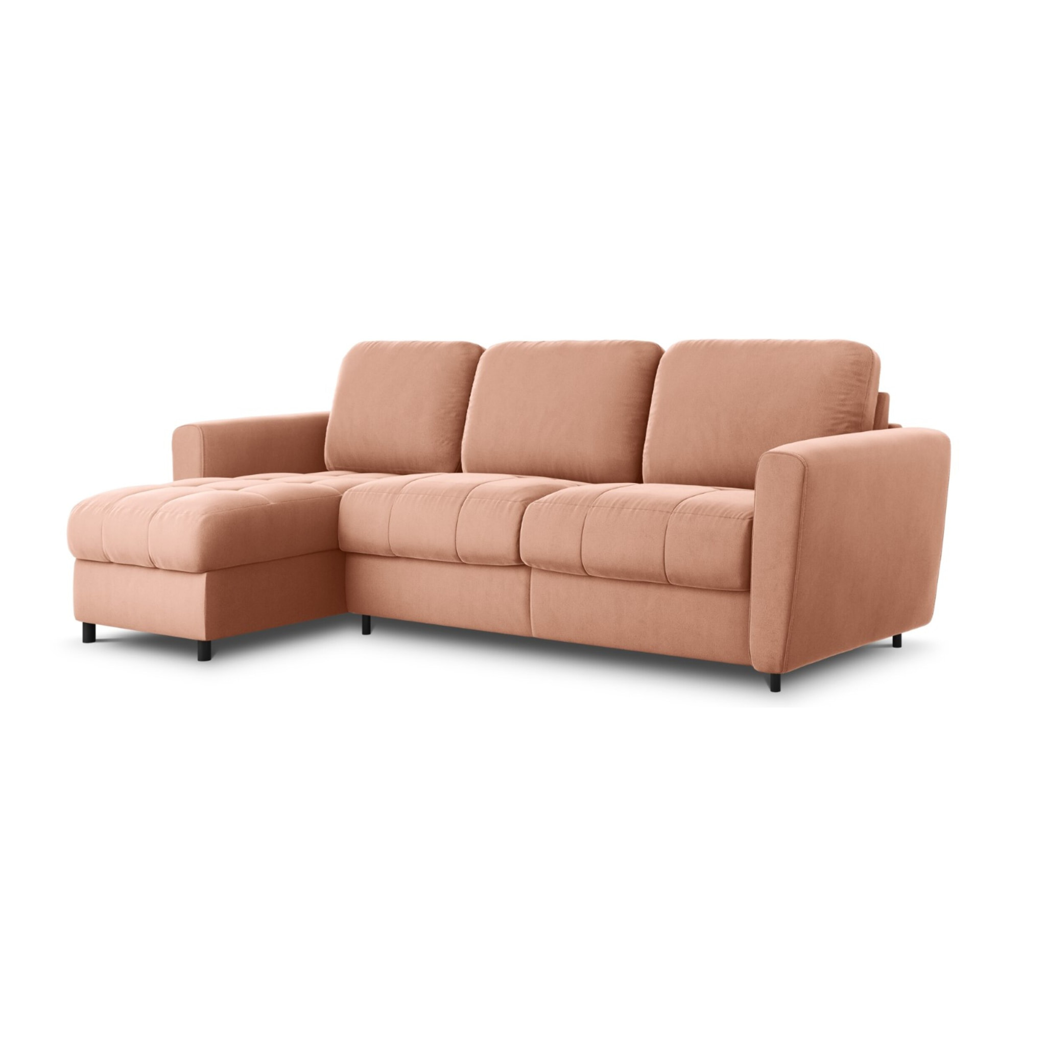 Canapé d'angle gauche convertible avec coffre de rangement "Audra" 4 places en velours rose