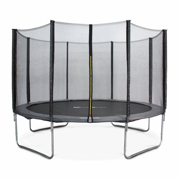 Trampoline rond Ø 370cm gris avec son filet de protection - Saturne - Trampoline de jardin 370 cm 3m| Qualité PRO. | Normes EU.