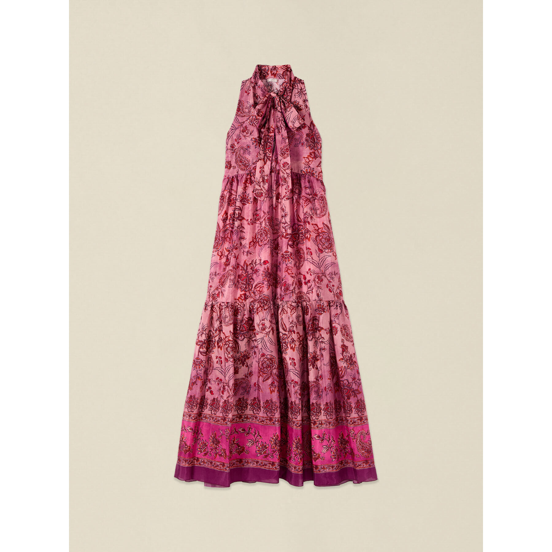 Oltre - Vestito lungo in tessuto fantasia con fiocco - Rosa