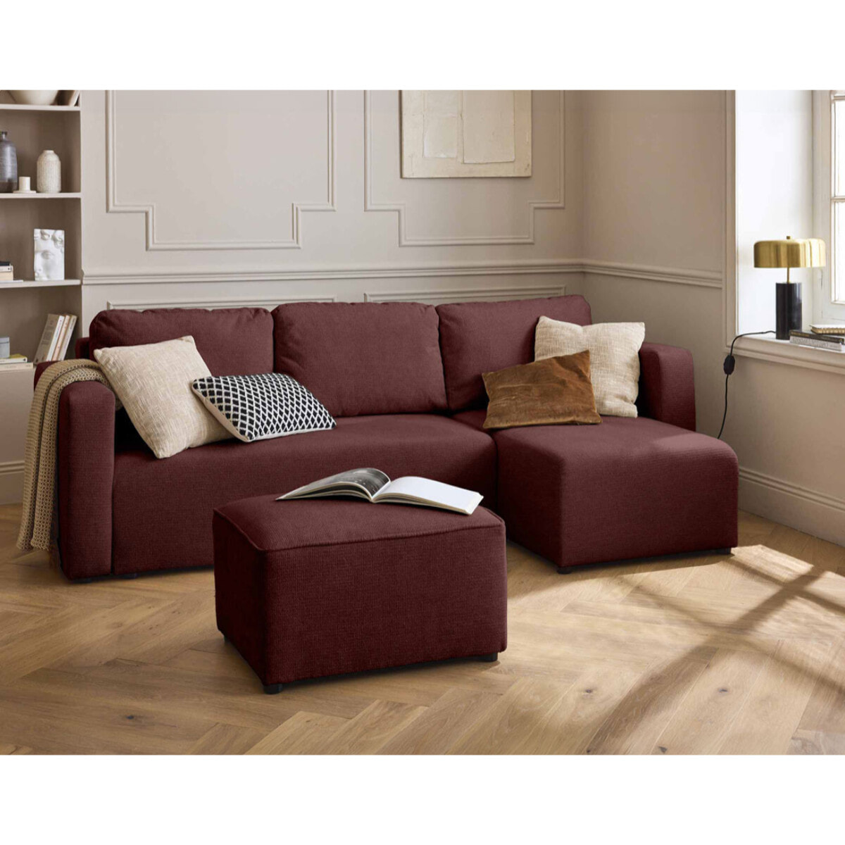 Canopy - canapé d'angle réversible - 4 places - convertible avec coffre - en tissu texturé - Prune