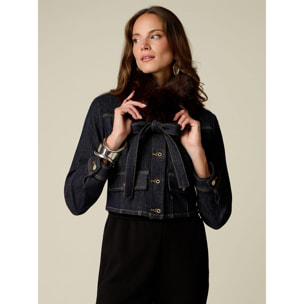 Oltre - Giubbotto in denim con collo peluche - Blu
