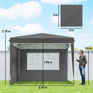 Tonnelle barnum pliable pop-up 3 x 3 m sacs de lestage et transport inclus gris