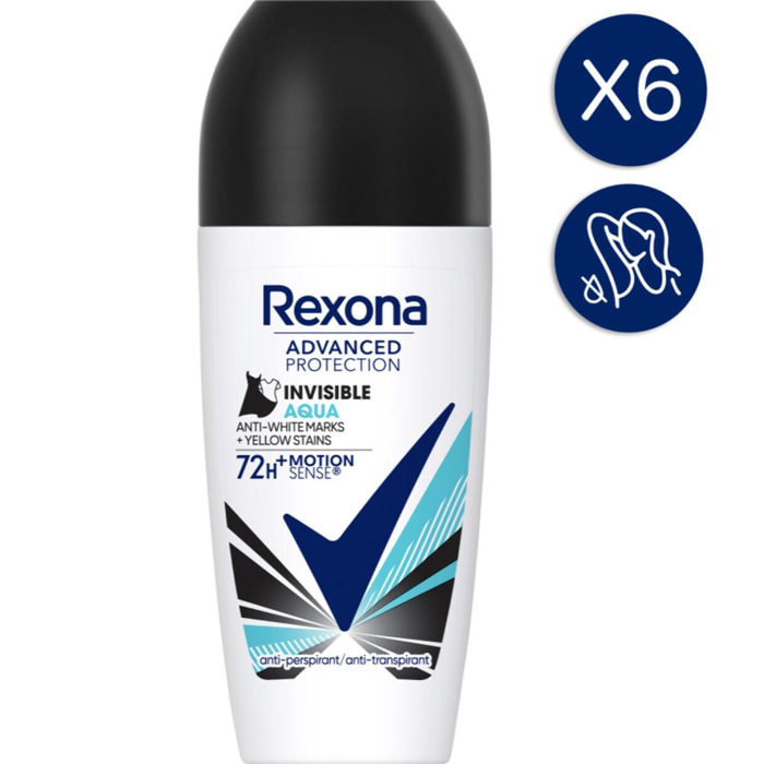 6 Déodorants REXONA Bille Invisible Aqua (Lot 6x50ml)