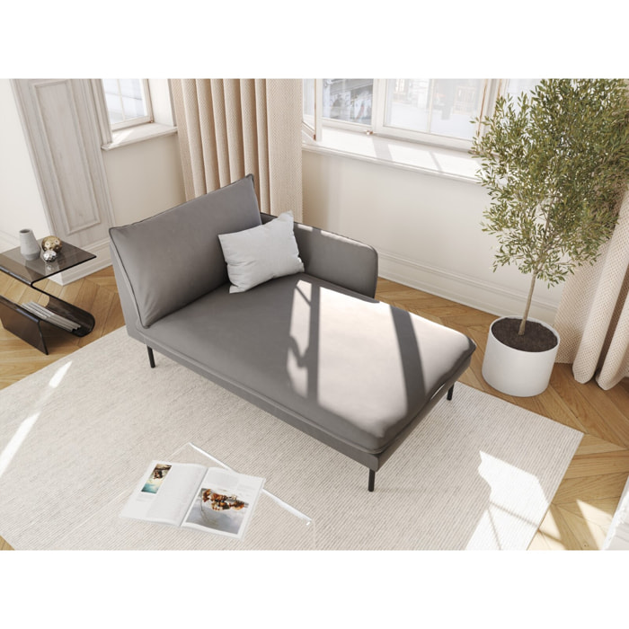 Méridienne droite "Vienna" en velours gris clair
