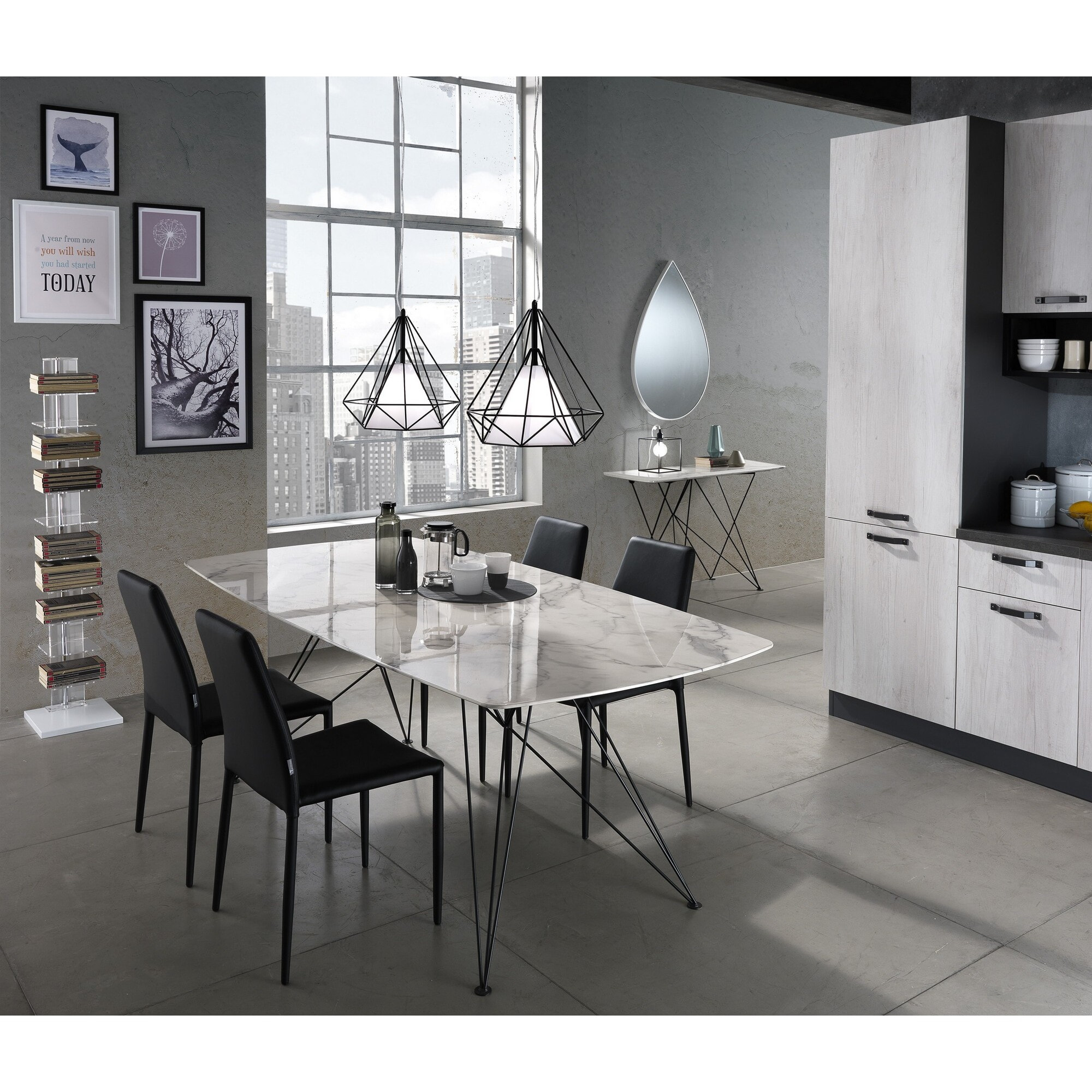 Bureau design Tomasucci SPILLO MARBLE, plateau effet marbre, structure en métal noir