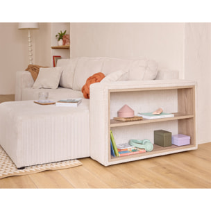 Topaze - canapé d'angle réversible 4 places - convertible avec coffre, tablette et poufs - en velours côtelé - Beige