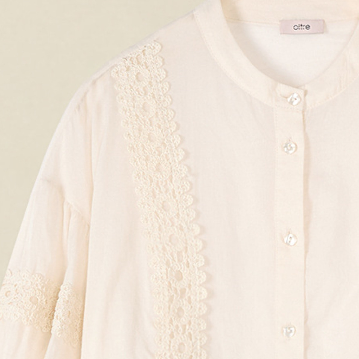 Oltre - Camicia in mussola di cotone con crochet - Bianco