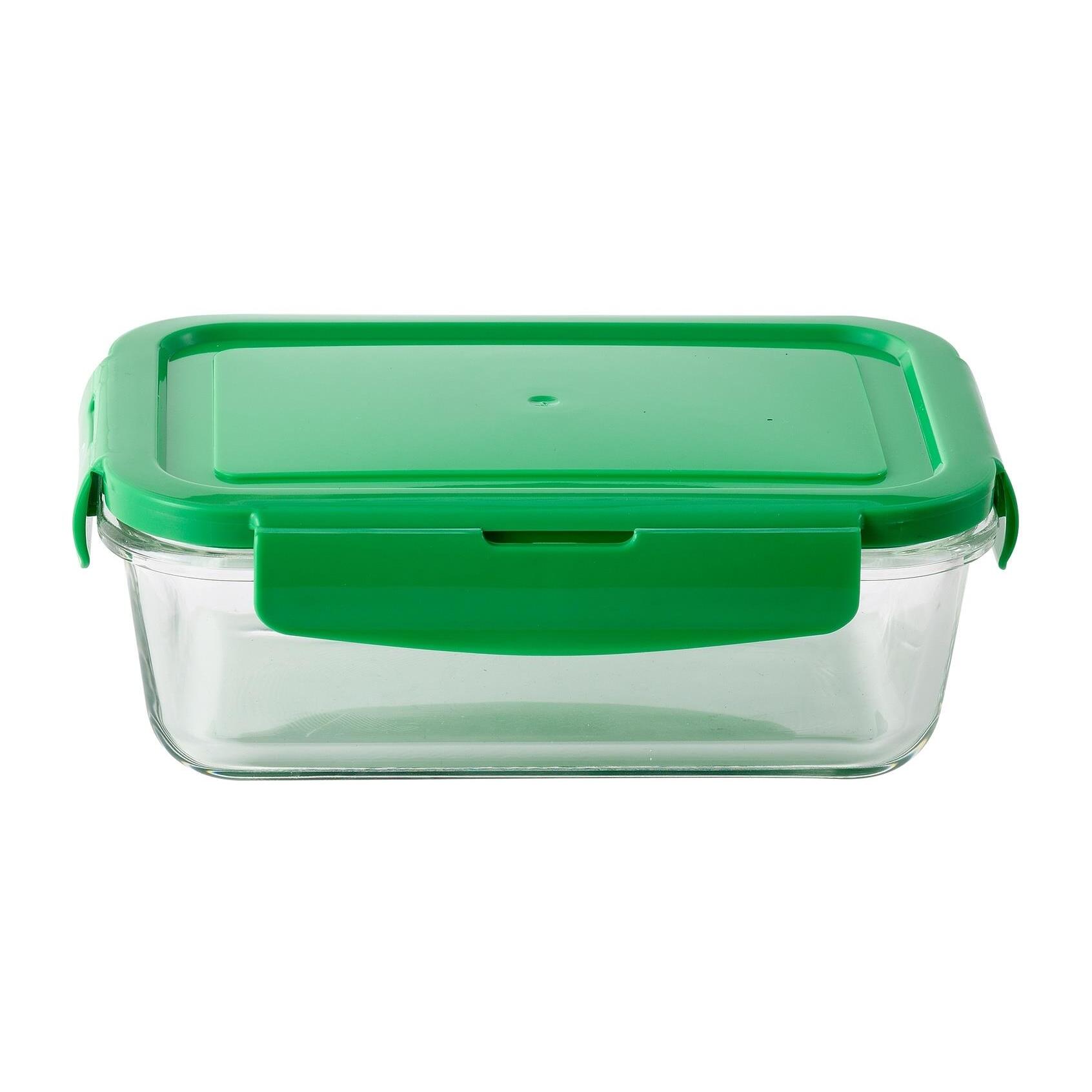 Set de 4 herméticos rectangulares de borosilicato de 840ml con tapa verde y resistente 'rainbow' benetton