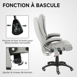 Fauteuil de bureau direction massant chauffant hauteur réglable dossier inclinable toile de lin gris clair